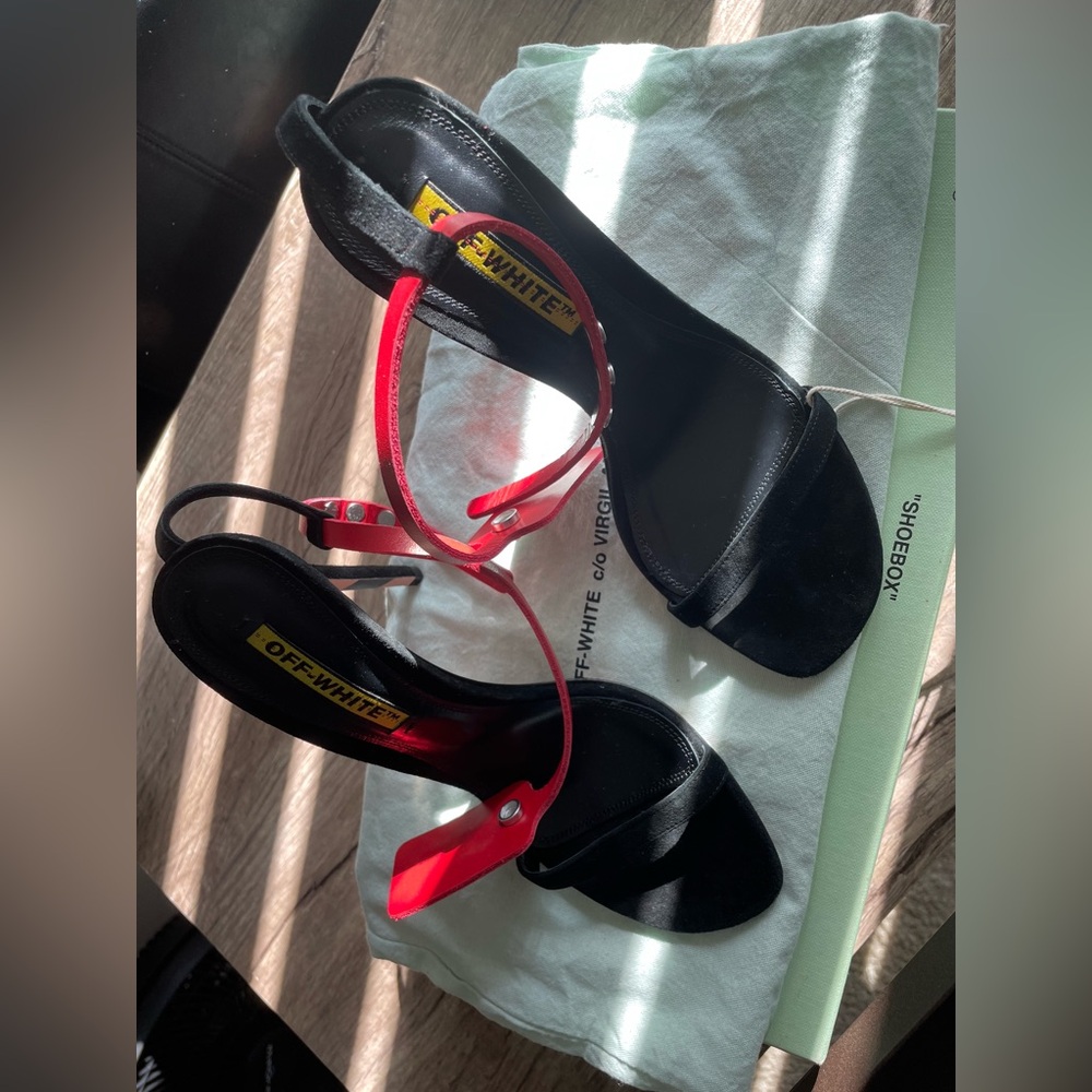 OFF-WHITE C/O VIRGIL ABLOH RED ANKLE ZIP-TIE STRAP BLACK HEEL SANDAL SIZE 7 NIB - Picture 11 of 14